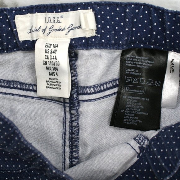 L.O.G.G. H&M Leggings Jeggings Polka Dot Heart Knee Patches Girls Blue 3 - 4 - Picture 4 of 10